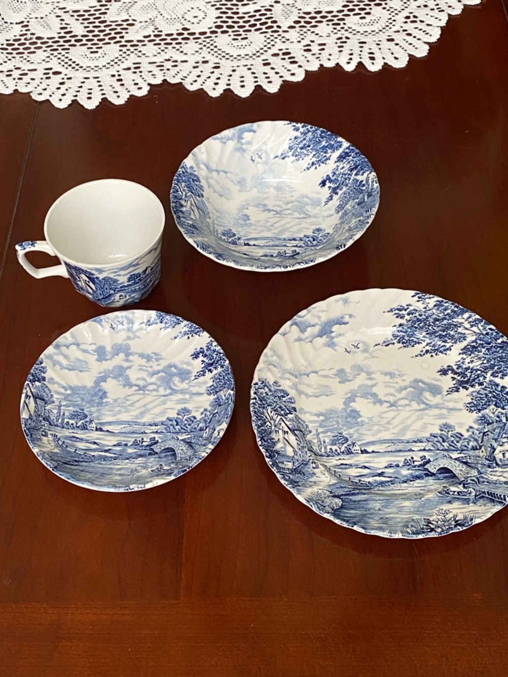 England BLUE BROOK Dinnerware Set - Cup, Saucer, Bowl, Salad Plate - Picture 8 of 12